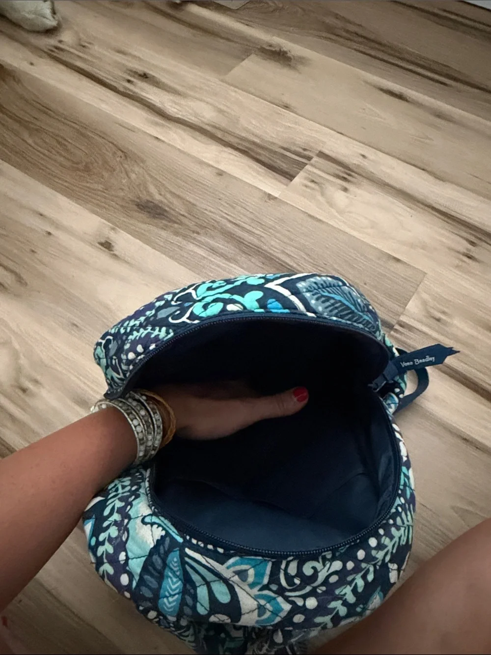 Vera Bradley Quilted Mini Backpack in Navy, Teal & White Floral Print